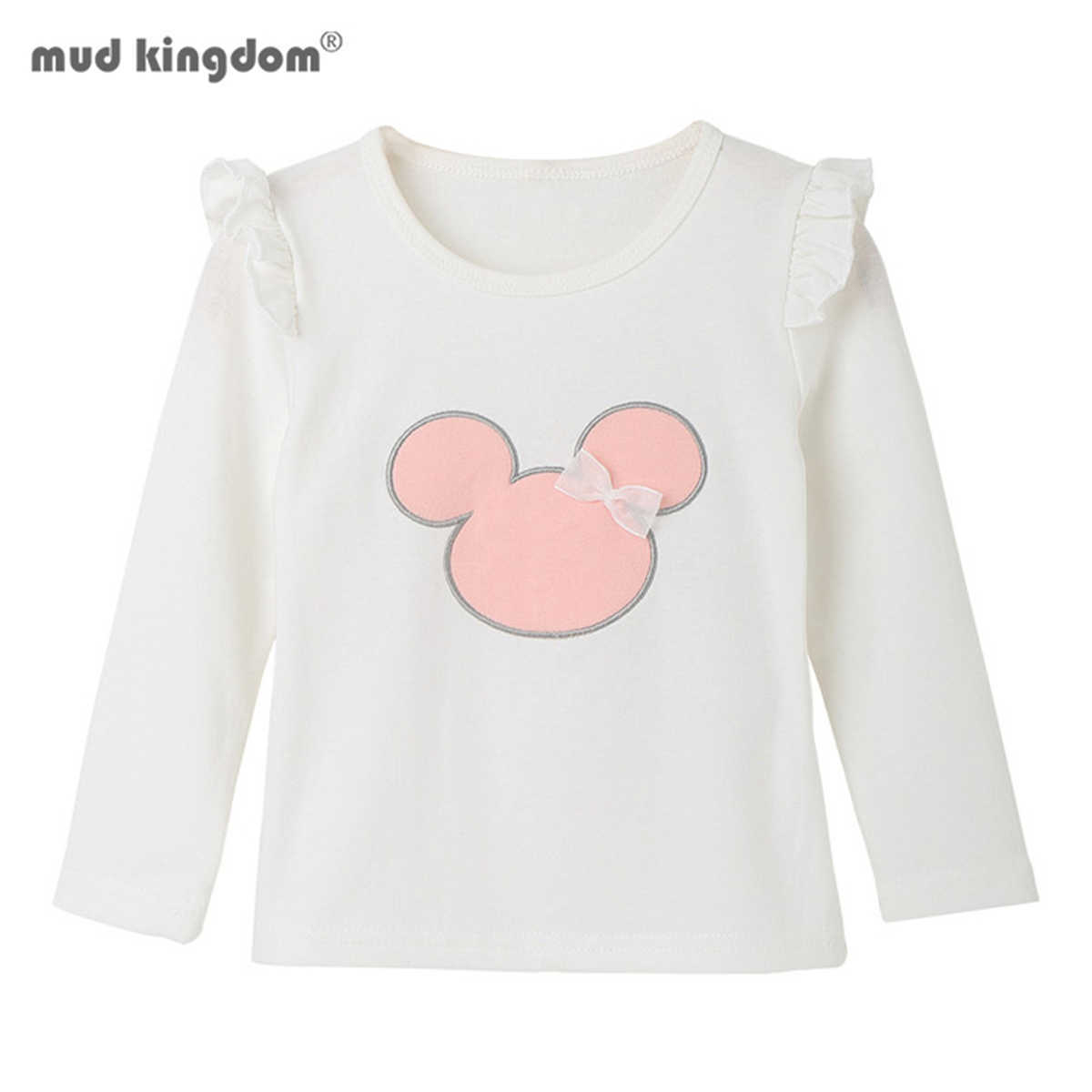 Mudkingdom Cute Little Girls Cartoon Shirt Pullover Ruffle Long Sleeve Solid Color Print Base Tops Kids Clothes 210615, White 
Mudkingdom Cute Little Girls Cartoon Shirt Pullover Ruffle Long Sleeve Solid Color Print Base Tops Kids Clothes 210615, White