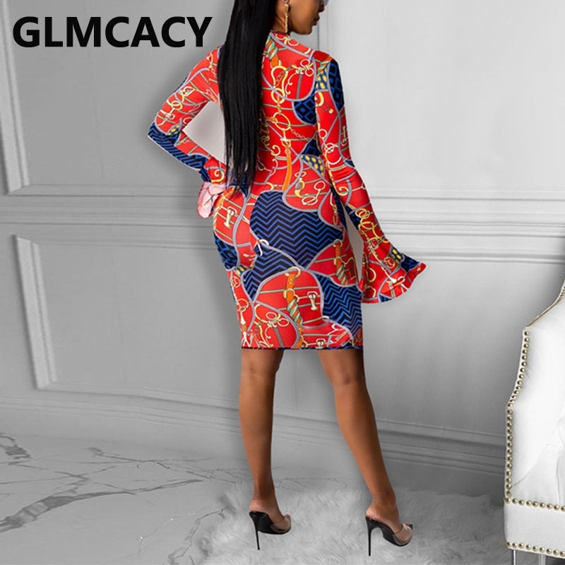 Women Flare Sleeve Slim Midi Dress 210702