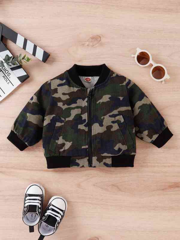 Baby Camo Print Zipper Bomber Jacket SHE
