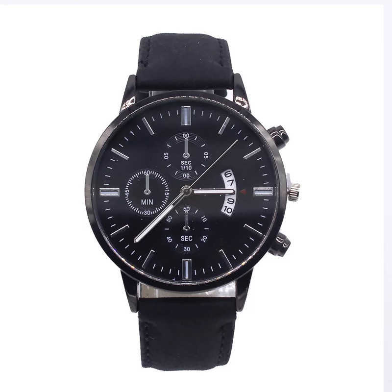 Men Watch Bracelet Set Fashion Sport Wrist Watch Alloy Case Leather Band Watch Quartz Business Wristwatch calendar Clock Gift 210630