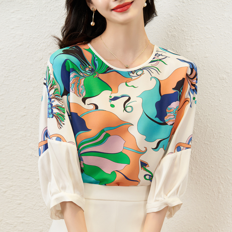 100% Silk Women's Blouse Tops O Neck 3/4 Sleeves Printed Fashion Casual Pullover Camisa Shirt, White
100% Silk Women's Blouse Tops O Neck 3/4 Sleeves Printed Fashion Casual Pullover Camisa Shirt, White