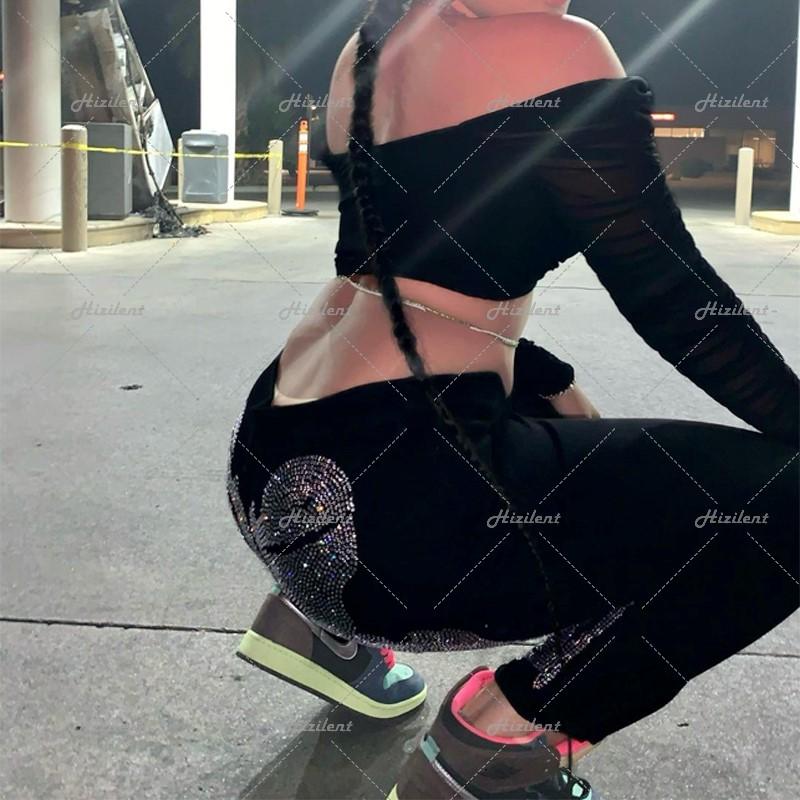 Men's Pants Rhinestone Bone Y2k Grunge Hip Hop Punk Harajuku Jogging Sports Casual Sportswear Training