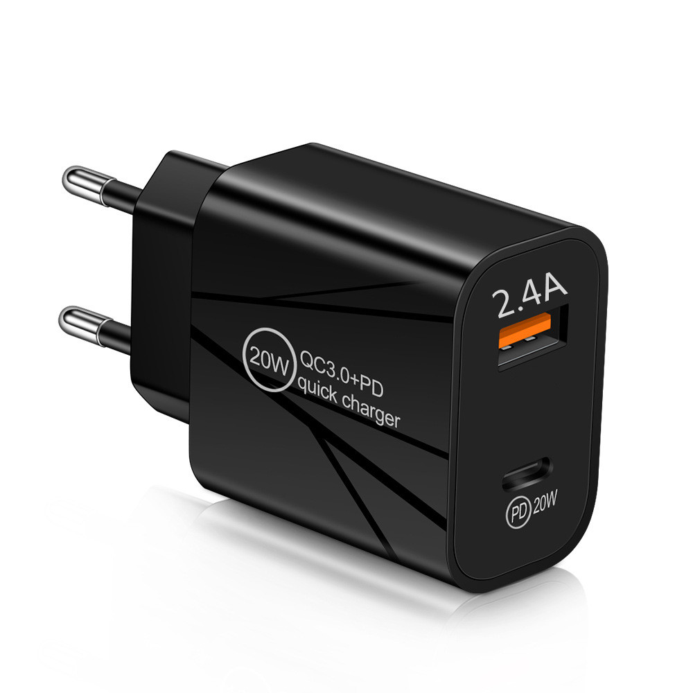 Smart Portable 12W 2.4A Dual Ports PD Wall Charger Eu US AC Home Travel USB C Type c Power Adapters For IPhone 13 14 15 Samsung Huawei Tablet PC Andro