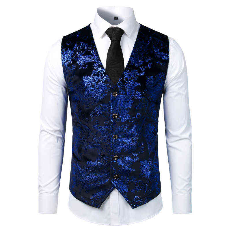 Gold Steampunk Vest Men Suit Gilet Homme Wedding Sleeveless Slim Fit Paisley Floral Dress Vests For Men Single Buttons Waistcoat 211111
