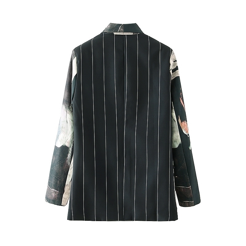 Vintage Women Pocket Print Blazers Fashion Ladies Striped Patchwork Coats Causal Female Chic Double Breasted Jacket 210527