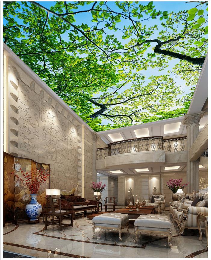 customized wallpaper for walls Blue sky branches living room bedroom ceiling