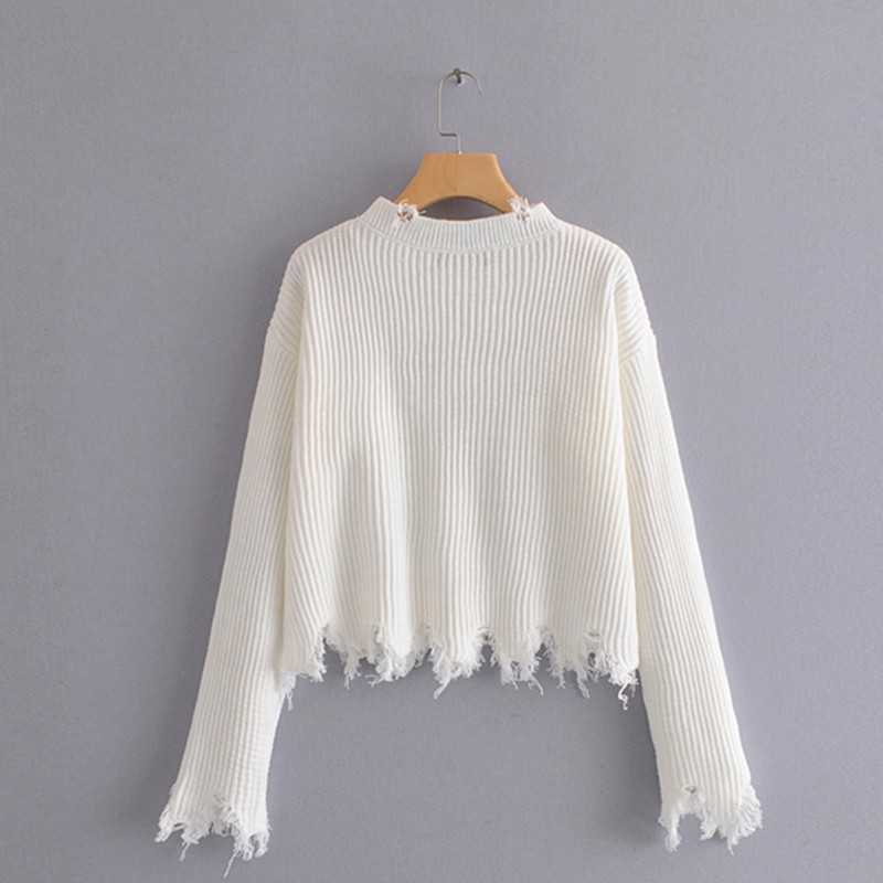 Genayooa Sweaters Women Casual O Neck Jumper Ladies Tassel Irregular Pullover Sweater Knitted Winter Korean Style 210527