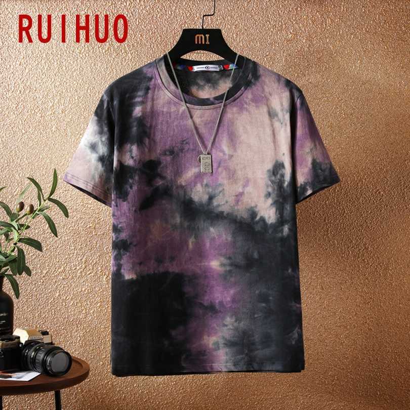 RUIHUO Tie Dye Short Sleeve Men's T-Shirt Fashion Streetwear Hip Hop T Shirt For Men Tshirt Japanese Clothing Man M-5XL 210623