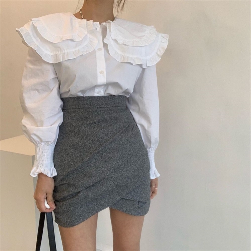 Double-layer Korean Women Blouses Shirts Spring Full Sleeve Single-breasted Tops Elegant Office Ladies Fashion Blusa 210514