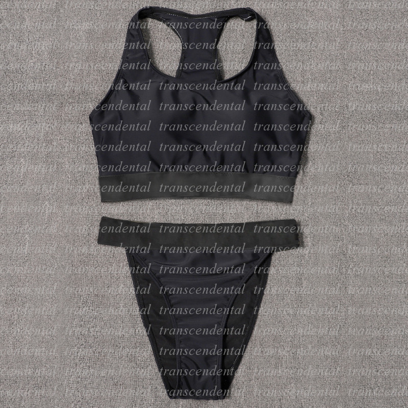 V-neck Swimwear Women Black tank top wimsuits Bikini set Fashion Summer Beach Style Wind
