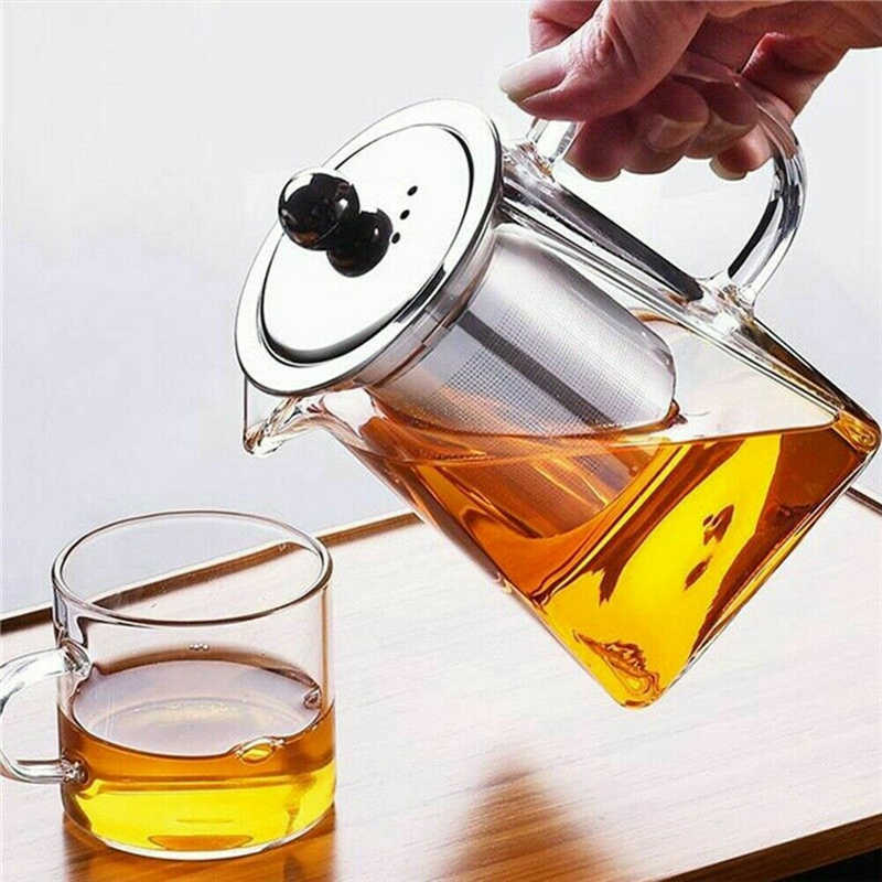 350-950ML Clear Heat Resistant Glass Teapot Jug W/ Infuser Coffee Tea Leaf Herbal Pot Flower Milk Juice Container 210621