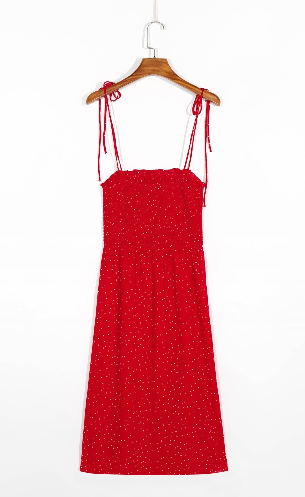 Retro Elegant Elastic Body Long Sling Dresses France Small Dot Print Chiffon Midi Women Summer Dress Holiday 210429