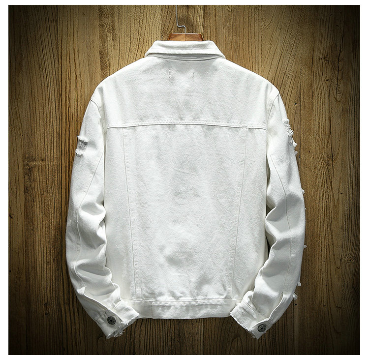 Autumn New Mens Jean Jacket Slim Fit Cotton Denim Jacketes Red White Black Ripped Hole Jeans Coats Men Outwear Plus Size B4