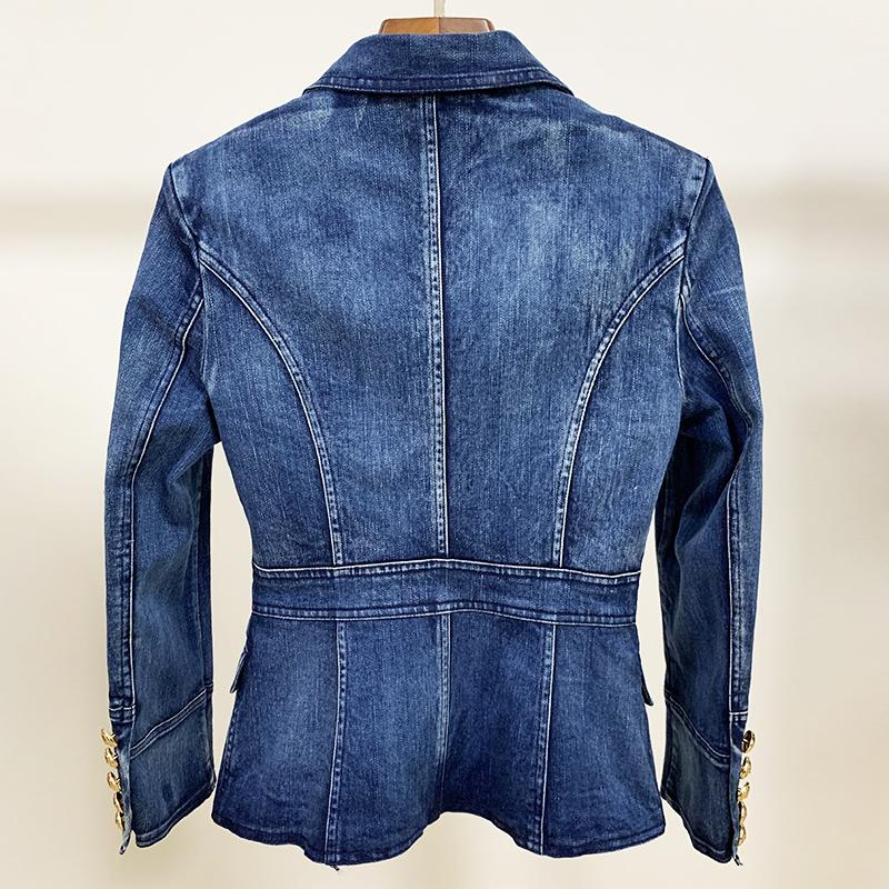 Women's Suits & Blazers HIGH STREET Fashion 2021 Designer Blazer Jacket Metal Lion Buttons Double Breasted Denim Outer Coat