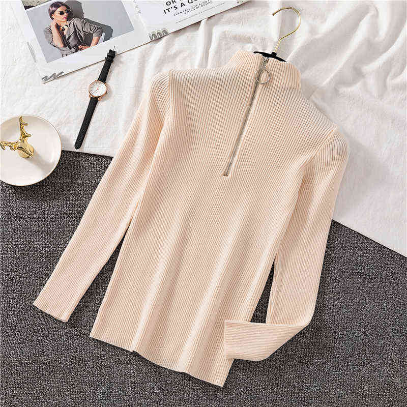 OCEANLOVE Zipper Half Turtleneck Sweater Women Solid Slim Autumn Winter Clothes Sueter Mujer Basic Fashion Pullovers 12605 211109