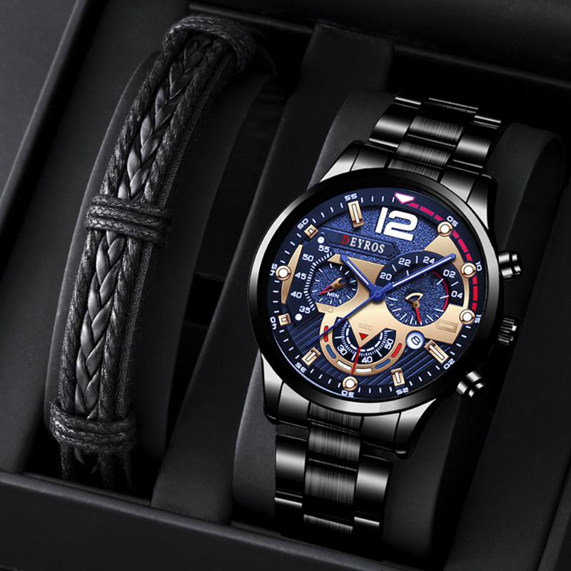 Wristwatches Top Luxury Mens Watches Stainless Steel Quartz Calendar Watch For Men Business Luminous Leather Male Bracelet Clock Reloj Hombr, As shown 6