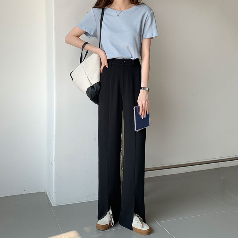 MATAKAWA Split Wide Leg Woman Pants High Waist Straight Women Pants Drape Mopping Suit Trousers Long Casual Pants for Women 210513