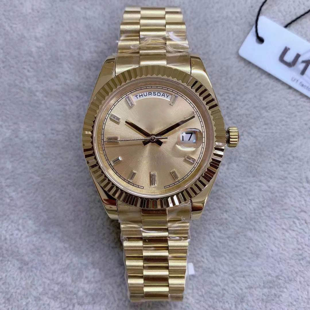 U1 Factory Steel Watches Day Date 40MM Diamond Set Gold Dial Fluted Bezel Ice Automatic Mechanical Movement Sapphire Glass President Stainless Mens Wristwatches, No watch for shipping service
U1 Factory Steel Watches Day Date 40MM Diamond Set Gold Dial Fluted Bezel Ice Automatic Mechanical Movement Sapphire Glass President Stainless Mens Wristwatches, No watch for shipping service