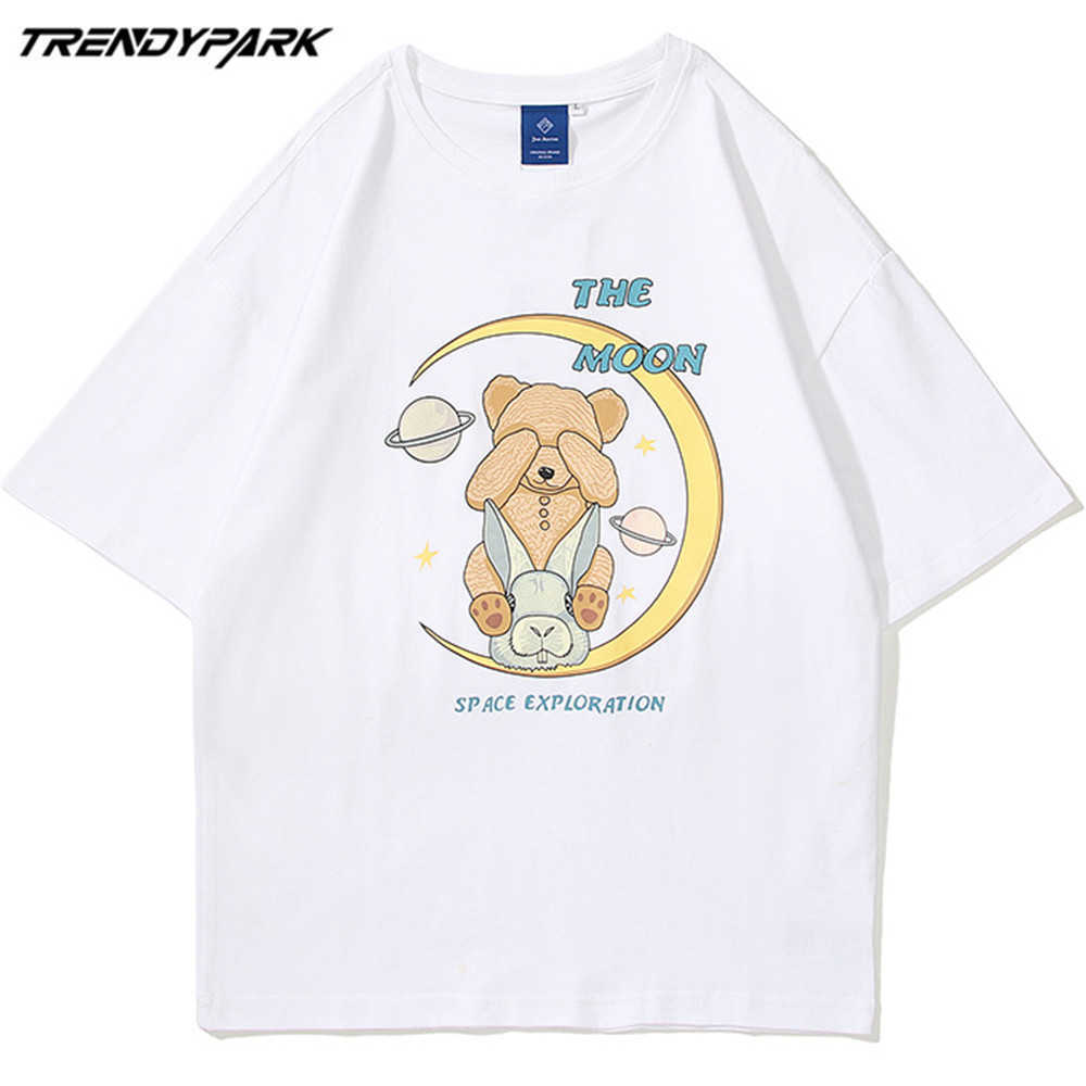 Men's T-shirt Short Sleeve Cute Cartoon Printed Tee Hip Hop Oversized Cotton Casual Harajuku Streetwear Top Tshirts Clothing 210601