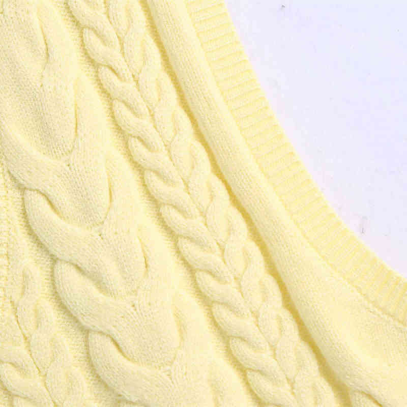 Casual Woman Yellow Loose Soft V Neck Knitted Vest Spring Fashion Ladies Basic Sleeveless Sweaters Girls Sweet Tank 210515