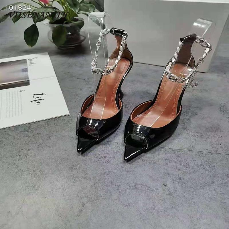Dress Shoes One Word Buckle Chain Leather Wine Glass Heel Sandals Summer Pointed Fish Mouth Bag High Women's, Black
Dress Shoes One Word Buckle Chain Leather Wine Glass Heel Sandals Summer Pointed Fish Mouth Bag High Women's, Black