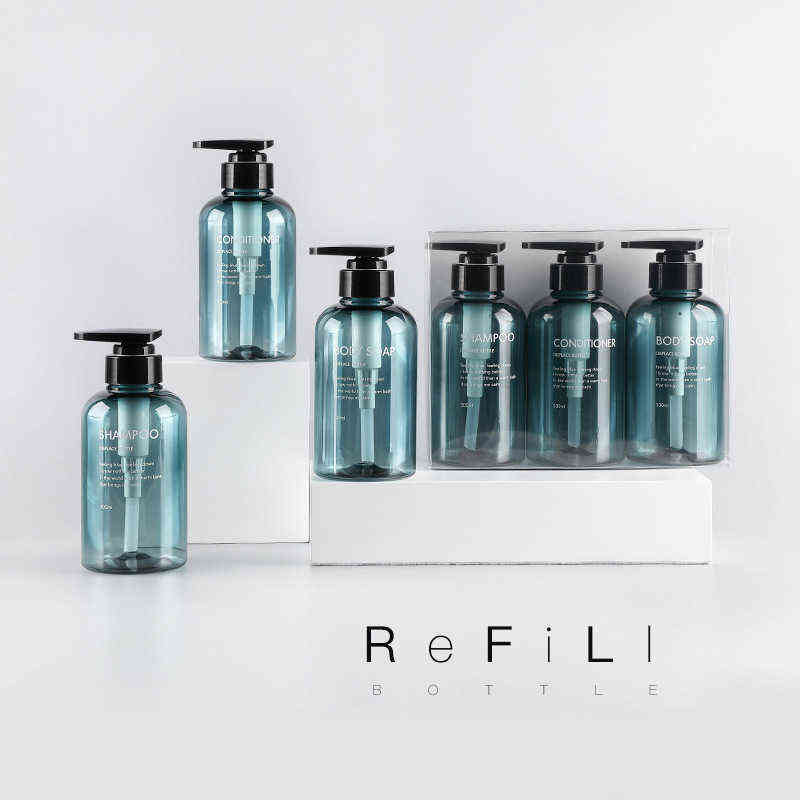 3-piece Soap Dispenser Hand Bottle Shampoo, Shower Gel Outdoor Travel Tool, Bathroom Accessories Set 300ML / 500ML 211222