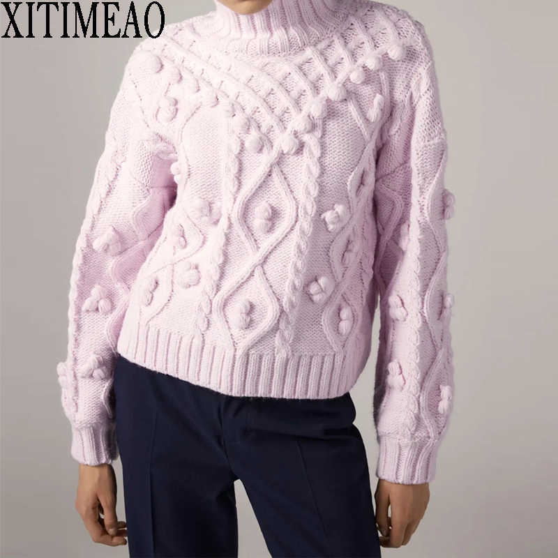 ZA Women Sweater Autumn Winter Cotton ball knitting For Ladies High Collar Purple Pullover Loose Top 210604, As picture
ZA Women Sweater Autumn Winter Cotton ball knitting For Ladies High Collar Purple Pullover Loose Top 210604, As picture