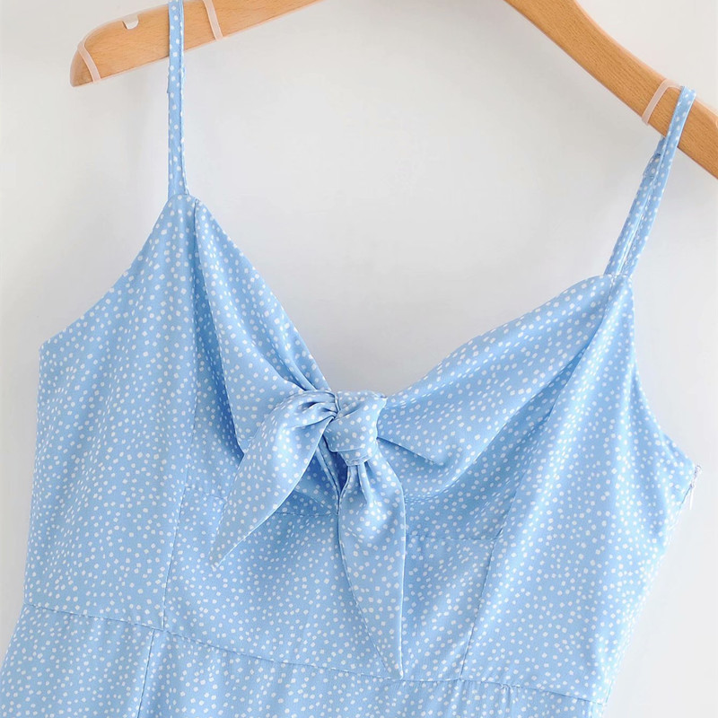 Sweet Women V Neck Bow Lace Dress Summer Fashion Ladies Beach Style Cute Female Polka Dot Slit Mini 210515