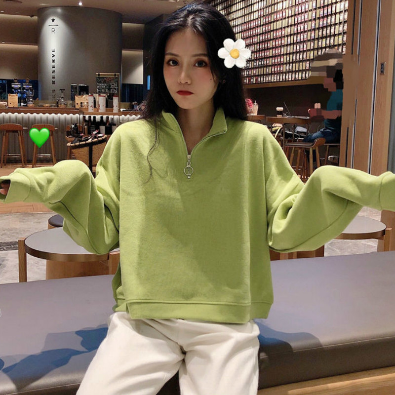 Wonder Stand Collar Long Sleeve Spring Autumn Pullovers Feminino All-match Fashion Casual Prevalent Hoodies 210510