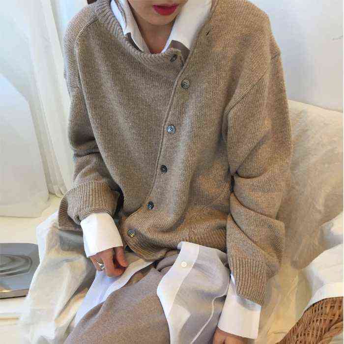 Fall Sweater Cardigan Woman Cashmere Sweaters Women Clothes Korean O-Neck Cropped Winter Long Sleeve Kumper oversized Wool 211117