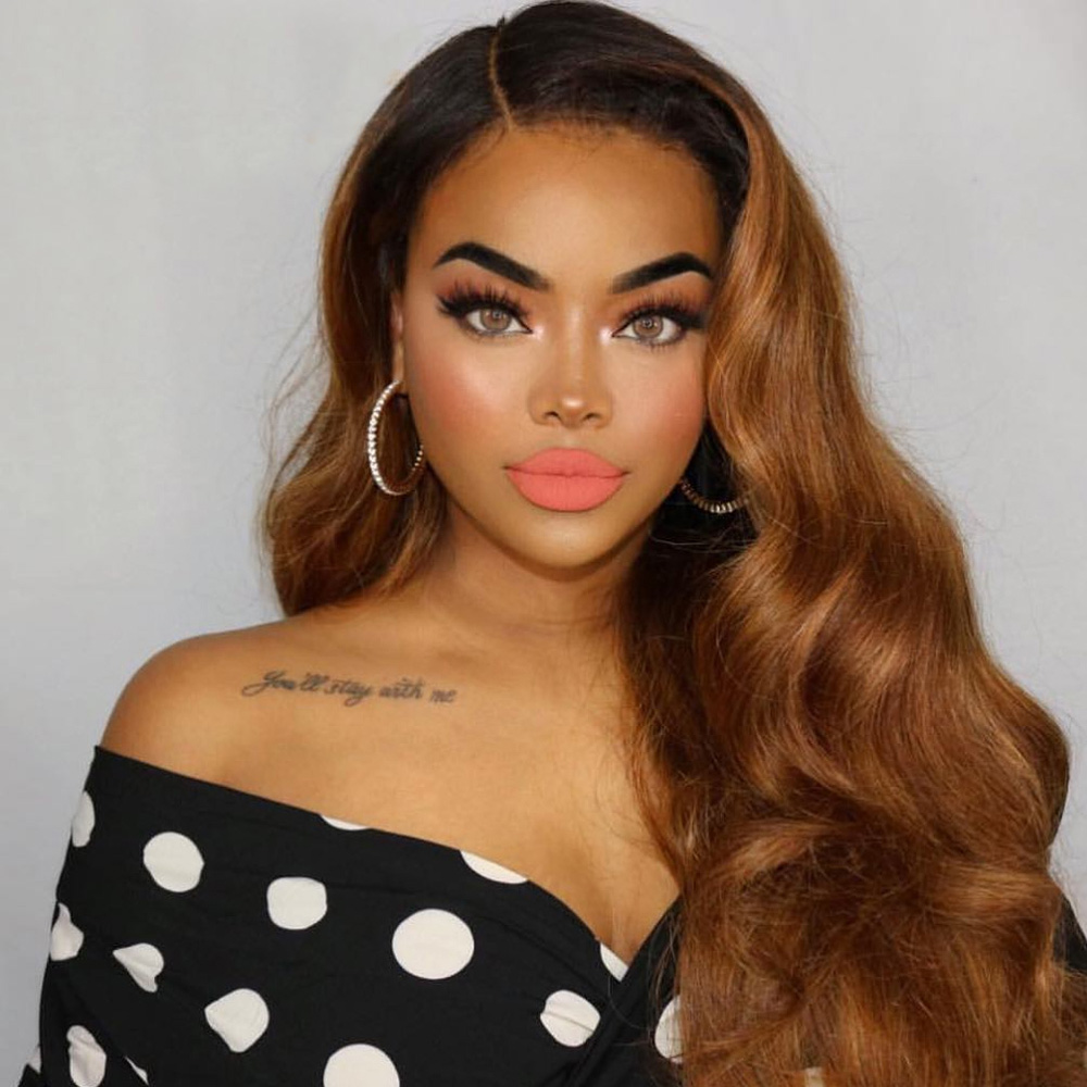 180% Density Ombre Brown Body Wave Human Hair Wig Long Wavy Lace Front Synthetic Wigs With Dark Roots For Women Daily Party