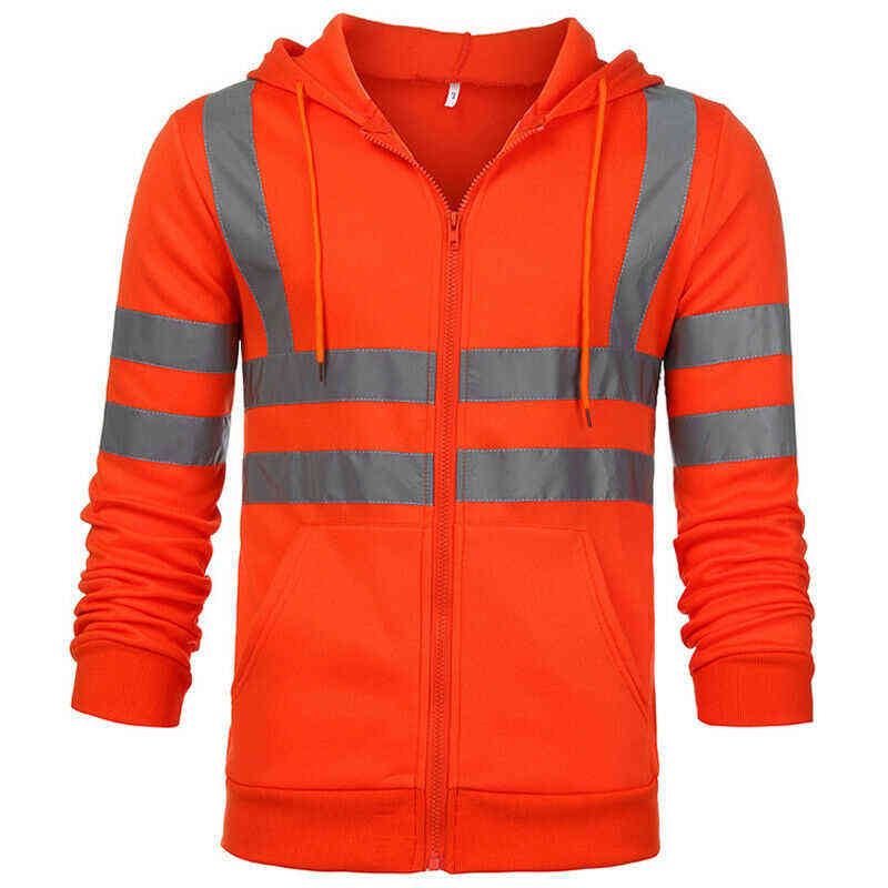 Mens Hi Vis Viz Visibility Hooded Sweatshirt Safety Work Jacket Coat Zip Outwear Summer Zip Tops 211110