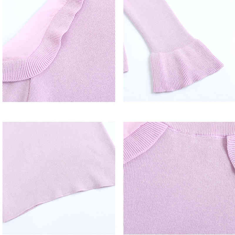 Spring Flare Sleeve Off Shoulder Women's Sweater Slim Fit Turtleneck Fashion Women Sweaters Korean Autumn Pull Femme 210510