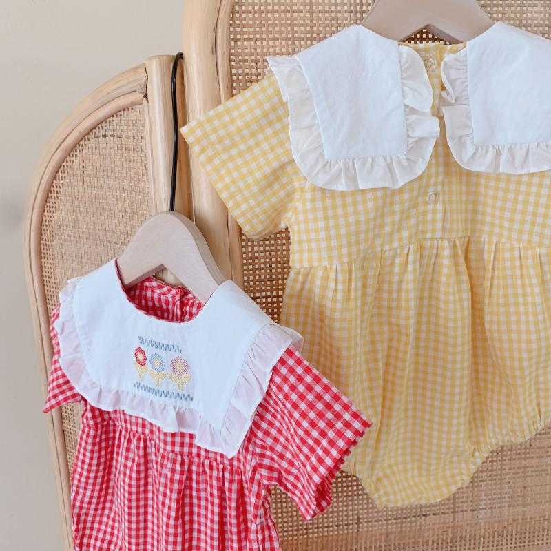 Baby Girl Boutique Romper born Korean Embroidery Flower Jumpsuit Infant Baptism Rompers Toddler Cotton Christening Clothes 210615