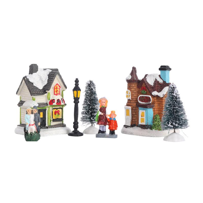 Christmas Decorations Village Set Decorate Santa Claus Resin Villa Ornaments 10 Pcs Luminous Snow House Gifts Tree Home Decoration