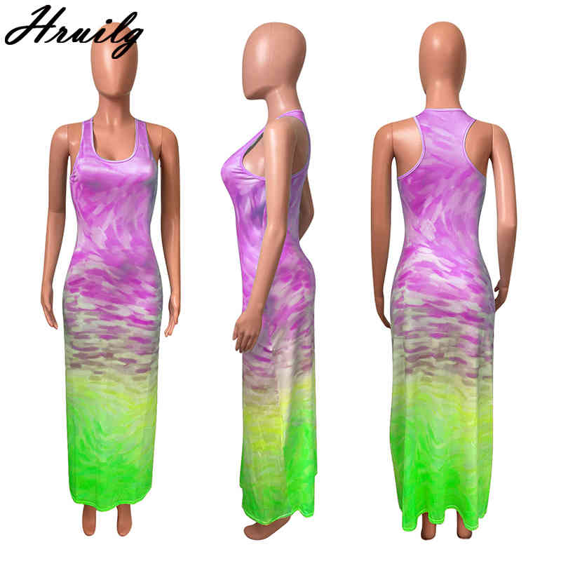 Woman Clothing Sleeveless Tie Dye Print Summer Beach Holiday Plus Size Dress for Women Party Club Night Elegant Robe Femme 210513