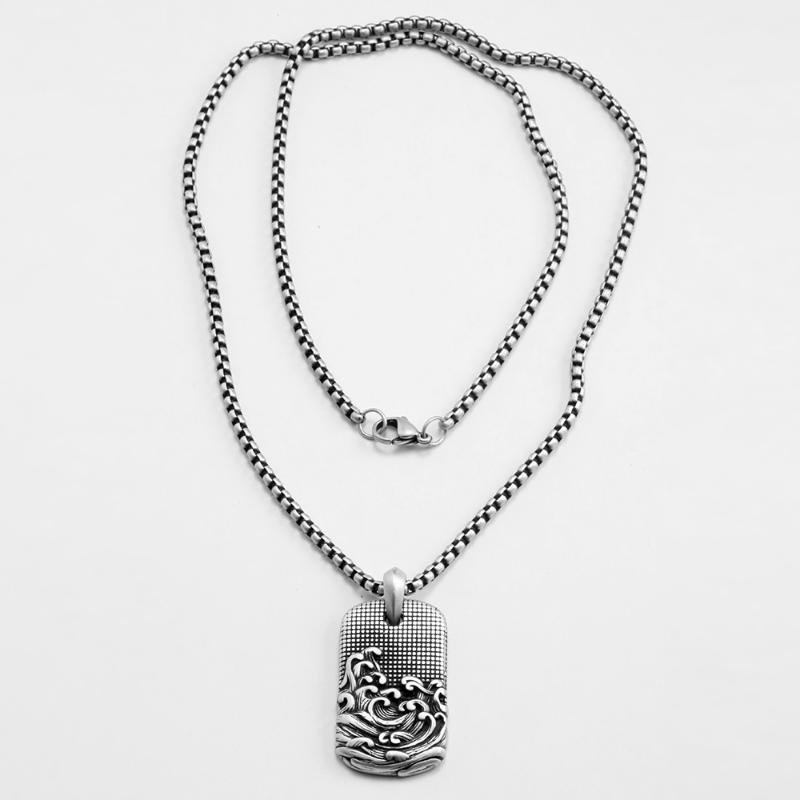 Men Necklace Stainless Steel Vintage Man Ancient Sea Waves Pendants Jewelry 2021 Wholesale Pendant Necklaces