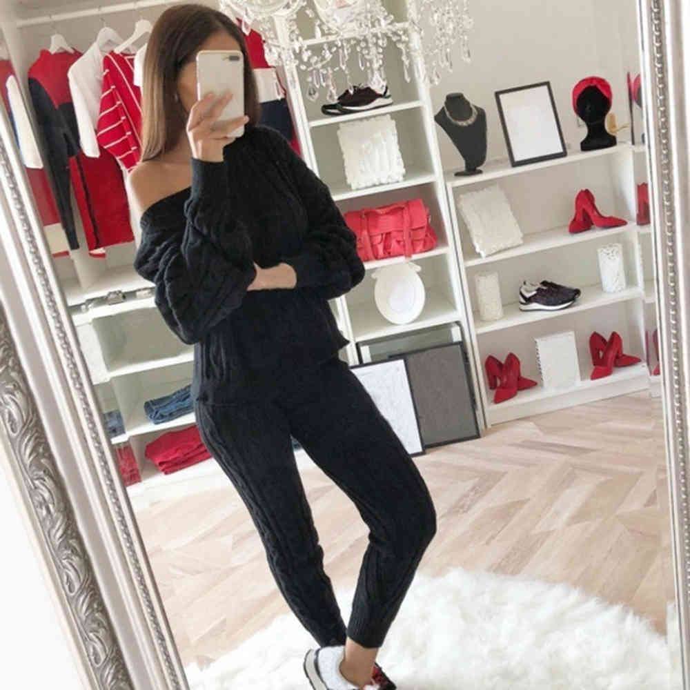 women sweater Knitted 2 Piece Set Long Sleeve Crop Tops And Long Pants Sexy Autumn Winter Sweater Two Piece Set Outfits 200923