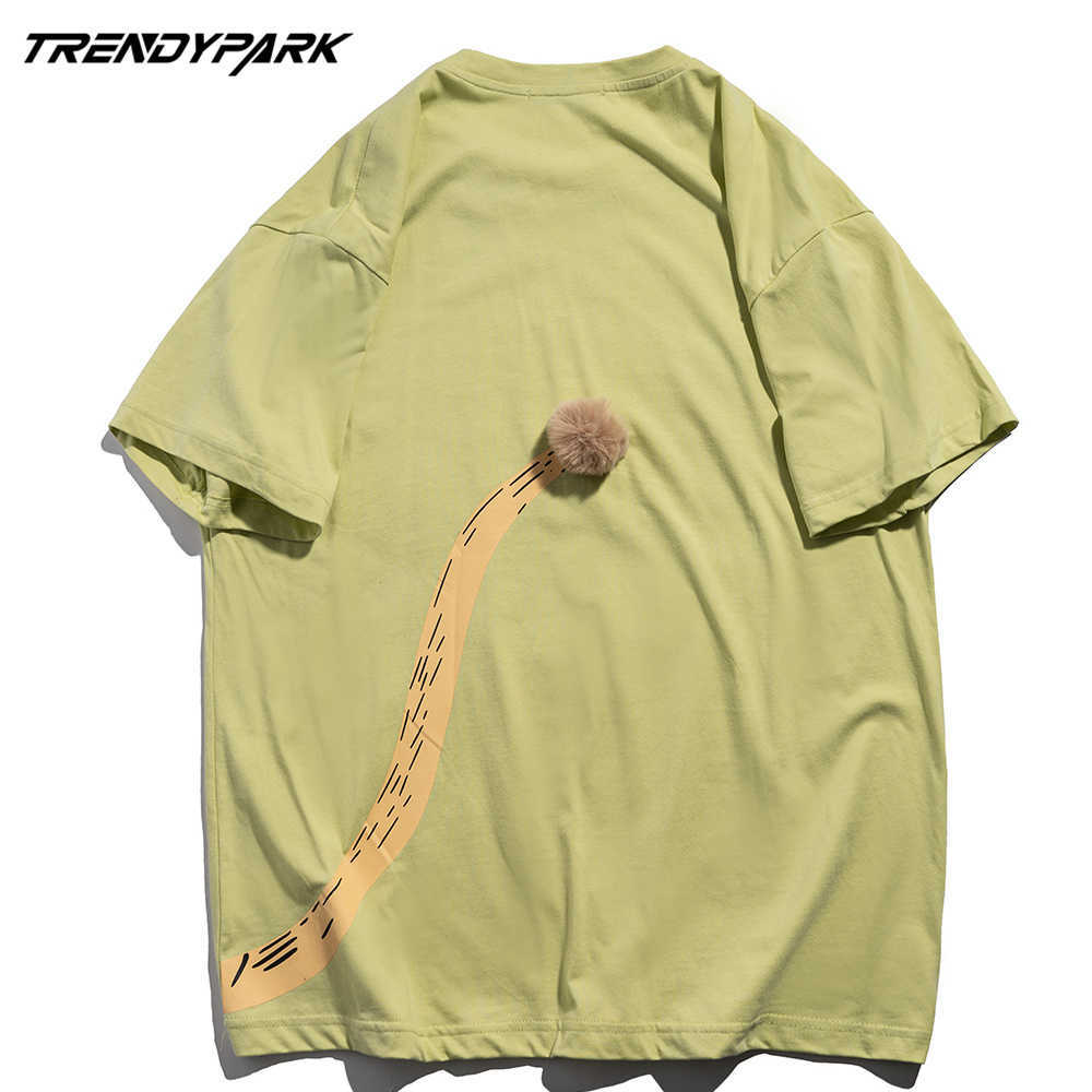 Men's Hip Hop Streetwear T Shirt Funny Lion Print T-Shirt Harajuku Cotton Summer Loose Short Sleeve Tshirt Tops Clothing 210601