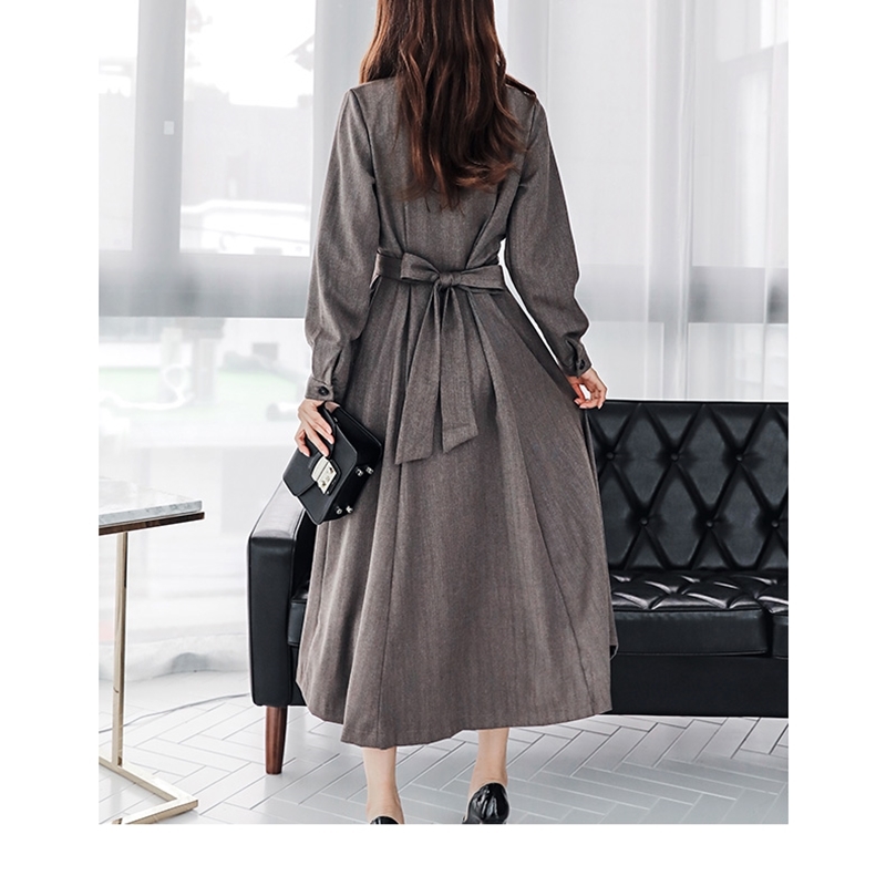 Autumn And Winter Vintage Belt Long Dresses Women Elegant Office Ladies Blazer Full Sleeve Female Party Vestidos 210520