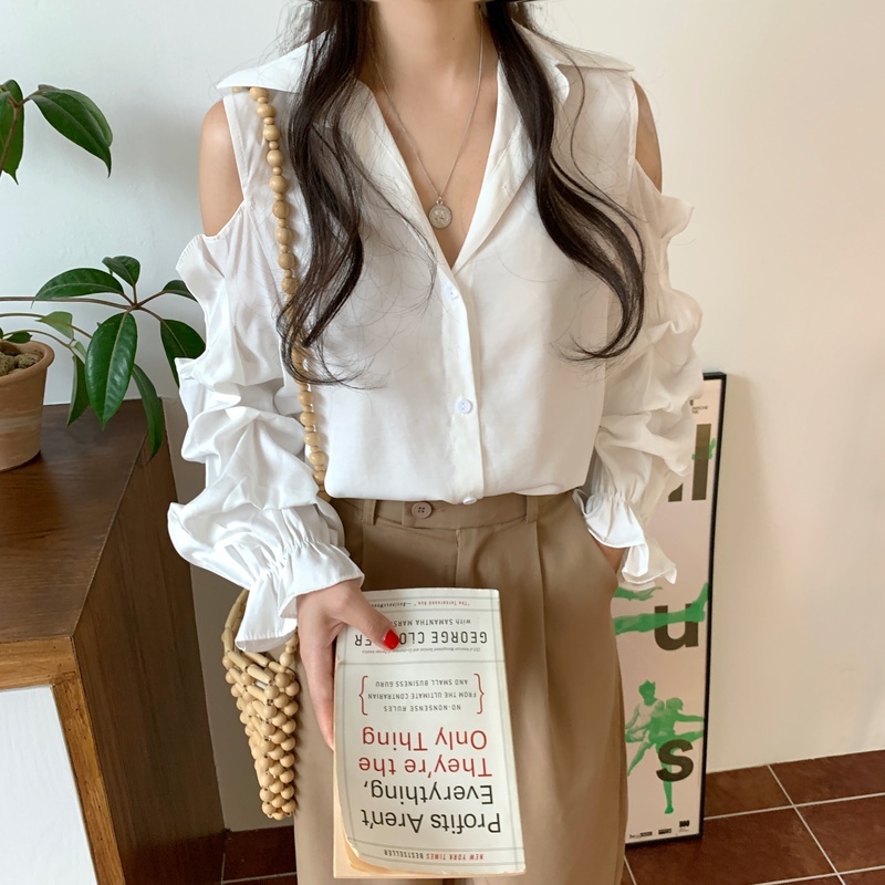 Long Sleeve Women Shirt Off-Shoulder Cardigan Blouses Autumn Puff Sexy Office Lady CasualBlusas 10569 210518