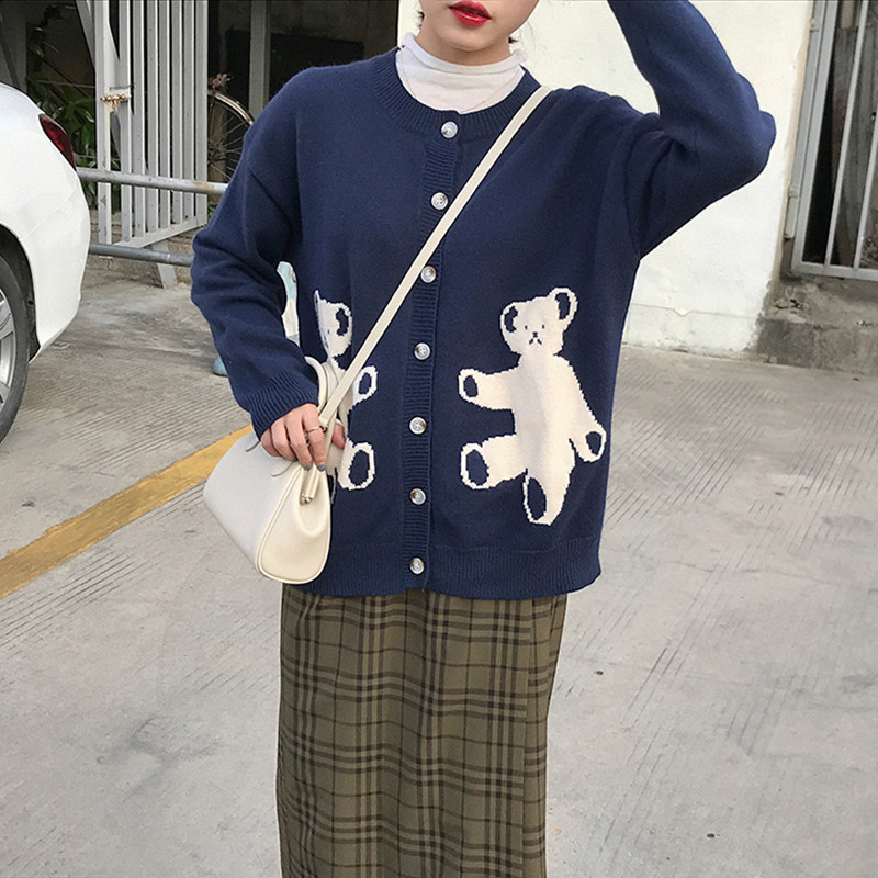 autumn and winter japanese style cartoon bear knittd sweater cardigans womens sweaters womens (F1416), White;black
autumn and winter japanese style cartoon bear knittd sweater cardigans womens sweaters womens (F1416), White;black