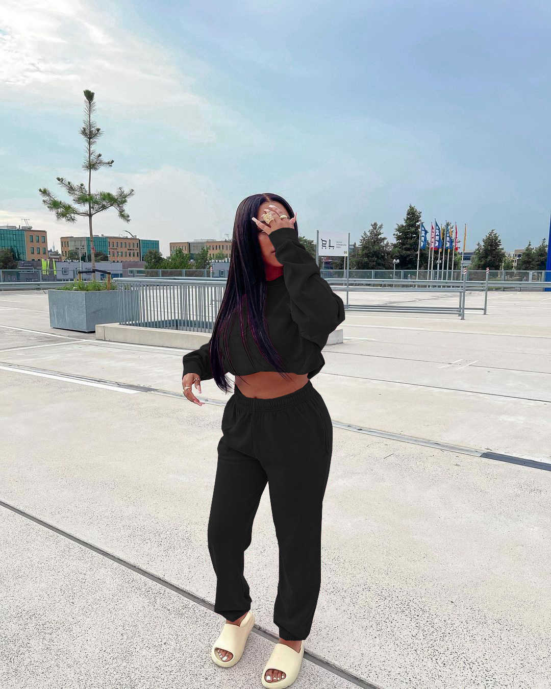 Designers Women Clothes 2023 sweater fabric casual loose sweater set Two Piece Pants