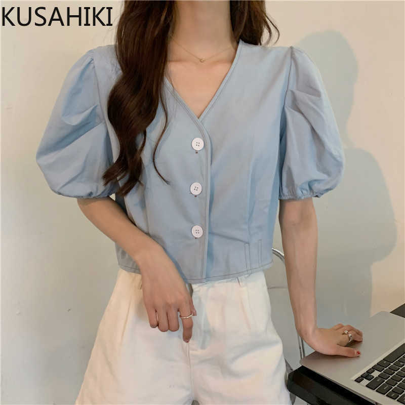 KUSAHIKI Puff Short Sleeve Women Blouse Causal Single Breasted V-neck Shirt Summer Korean High Waist Short Tops 6G349 210602, Blue
KUSAHIKI Puff Short Sleeve Women Blouse Causal Single Breasted V-neck Shirt Summer Korean High Waist Short Tops 6G349 210602, Blue