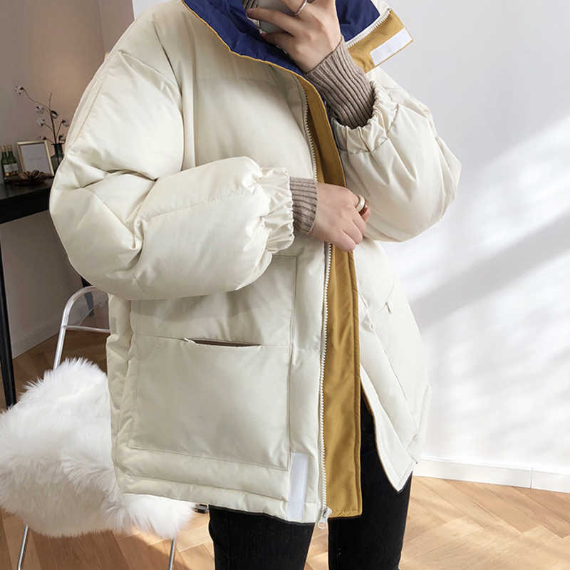 Yedinas Winter Coat Women Ladies Jackets And Coats Korean Style Long Sleeve Warm Parka Femme Loose Casual Patchwork Fashion 210527