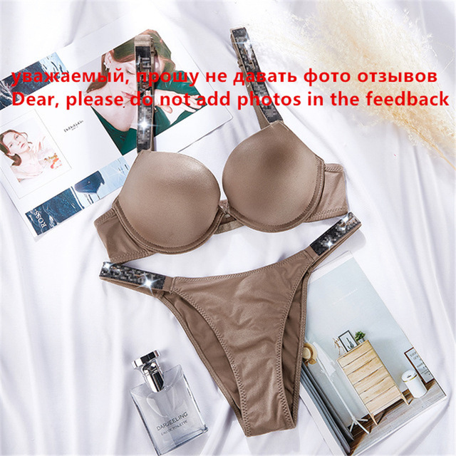 Sexy Letter Rhinestone Lingerie Panty Women's Underwear Set Gathering Girls Medium Thick Slip Breathable Bras and Underpants X0526