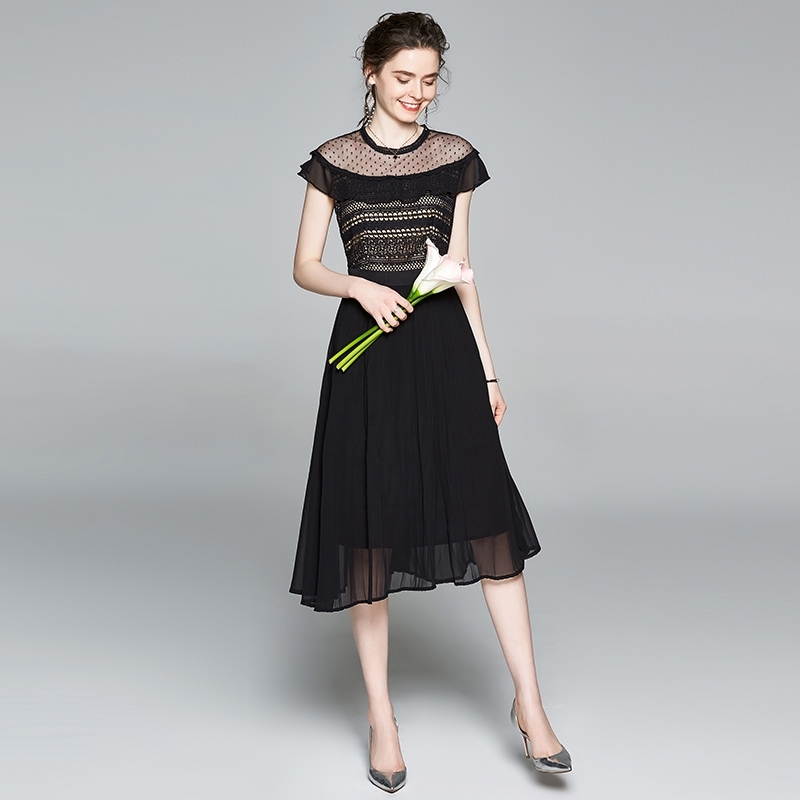 Fashion Runway Summer Dress Women Lace Patchwork Mesh Ruffle Vintage Self-Portrait Dresses Vestidos 210520