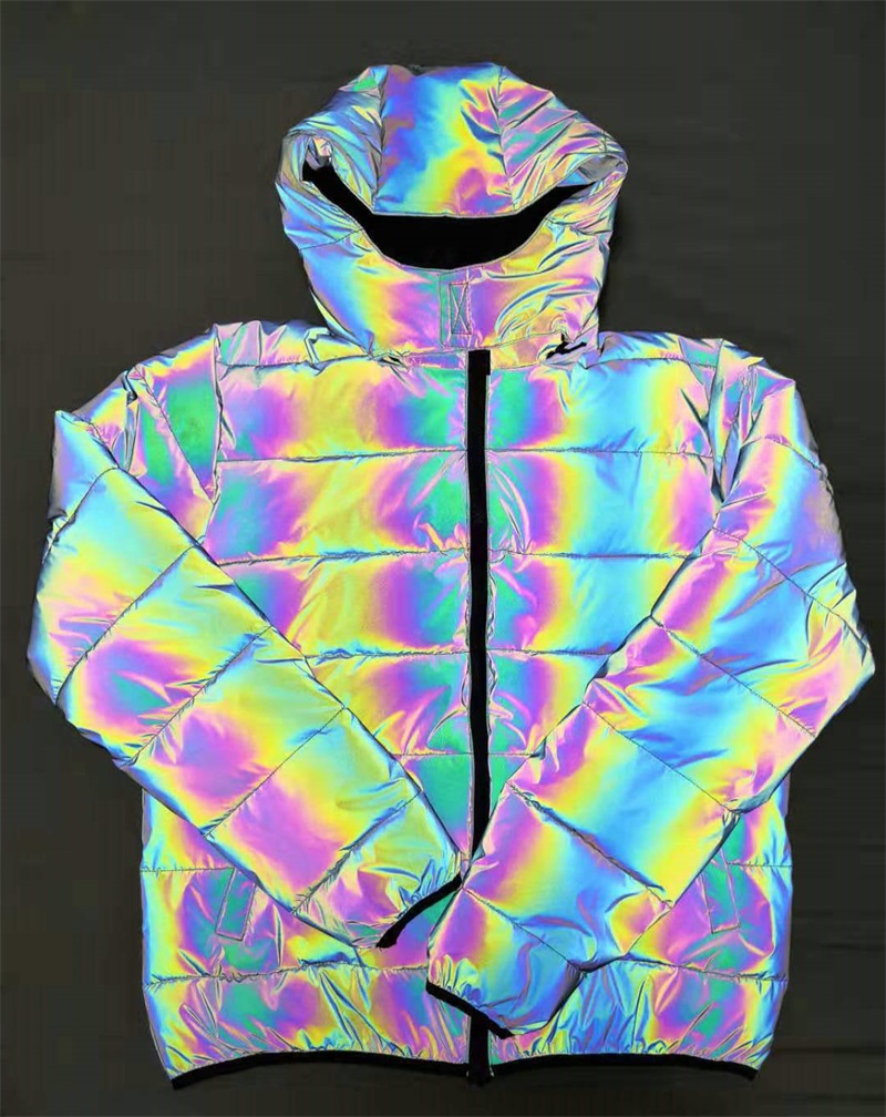 Colorful Rainbow Reflective Winter Jacket Women Windbreaker Reflecting Glow Hooded Parka Young Men Warm Padded Coat, Black (will reflect rainbow on dark)
Colorful Rainbow Reflective Winter Jacket Women Windbreaker Reflecting Glow Hooded Parka Young Men Warm Padded Coat, Black (will reflect rainbow on dark)
