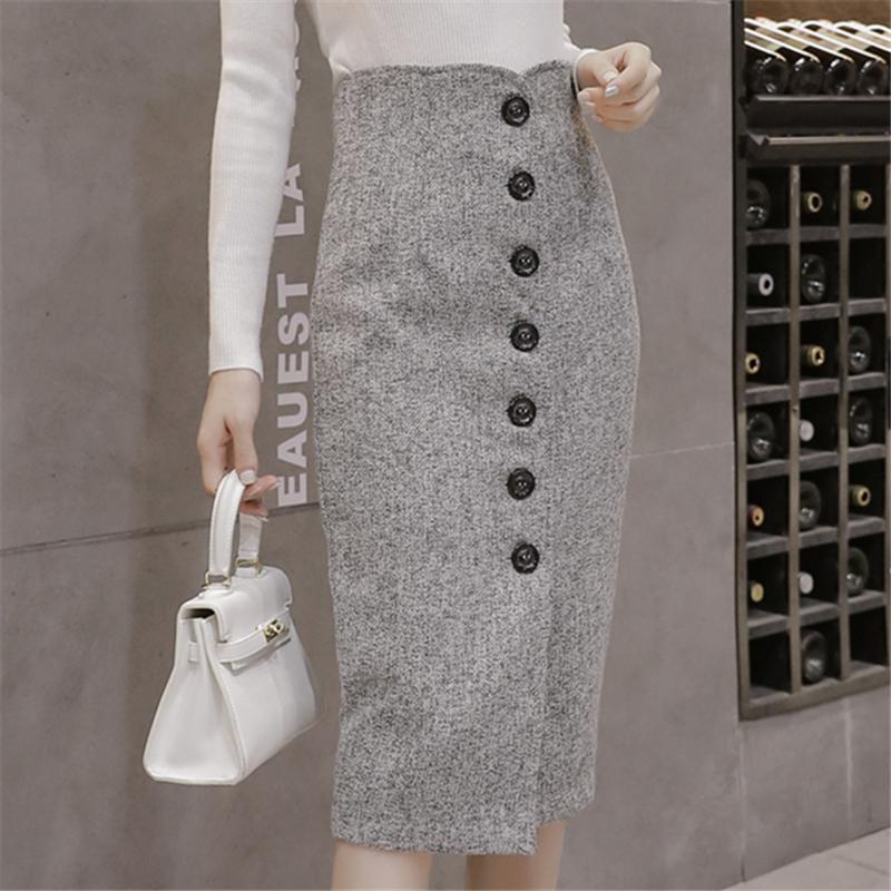 Skirts 2021 Winter Wool Wrap Faldas High Waist Woolen Button Pencil Midi Office Ladies Elegant Grey, Black
Skirts 2021 Winter Wool Wrap Faldas High Waist Woolen Button Pencil Midi Office Ladies Elegant Grey, Black