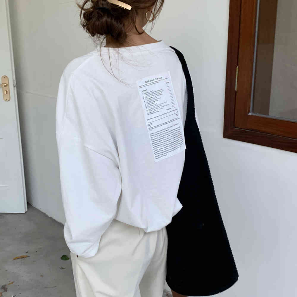 Qooth Women Cotton T-shirt Spring O-neck Full Sleeves Loose Style Letters Printed Modis Mujer Tops QH2258 210518, White
Qooth Women Cotton T-shirt Spring O-neck Full Sleeves Loose Style Letters Printed Modis Mujer Tops QH2258 210518, White